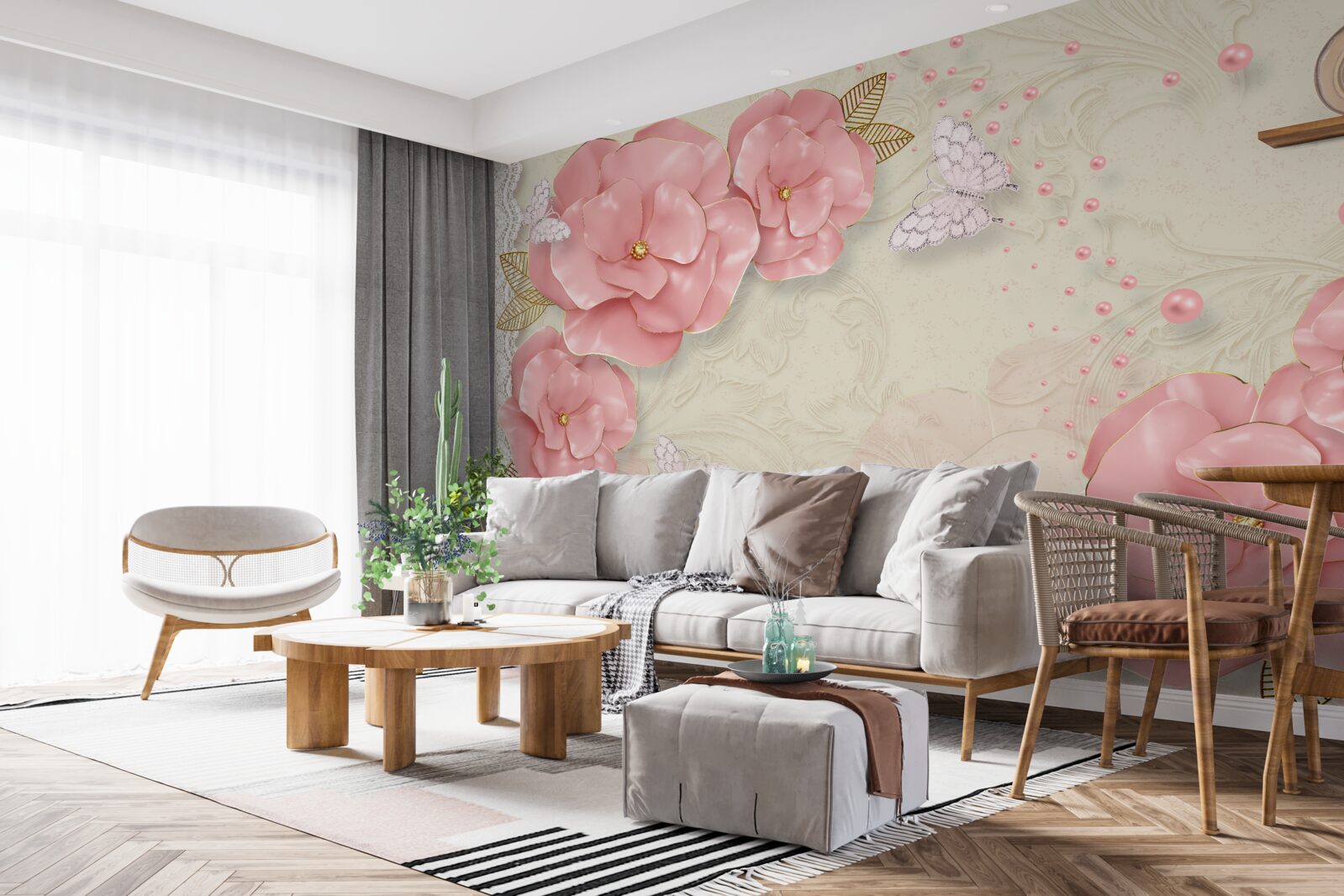 Fototapet muguri roz impresionante și molii alb pur