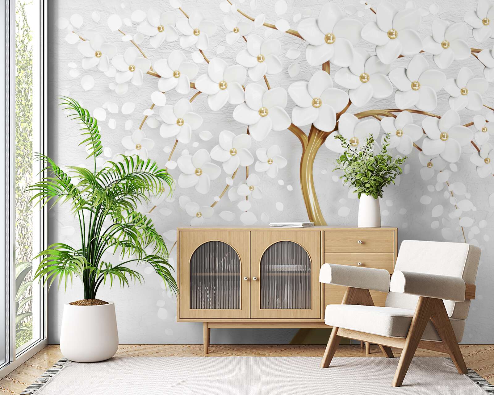 Fototapet flori albe au înflorit deja pe copac