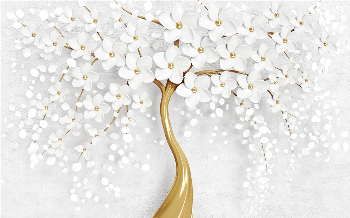 Fototapet copac cu flori albe cu flori mici