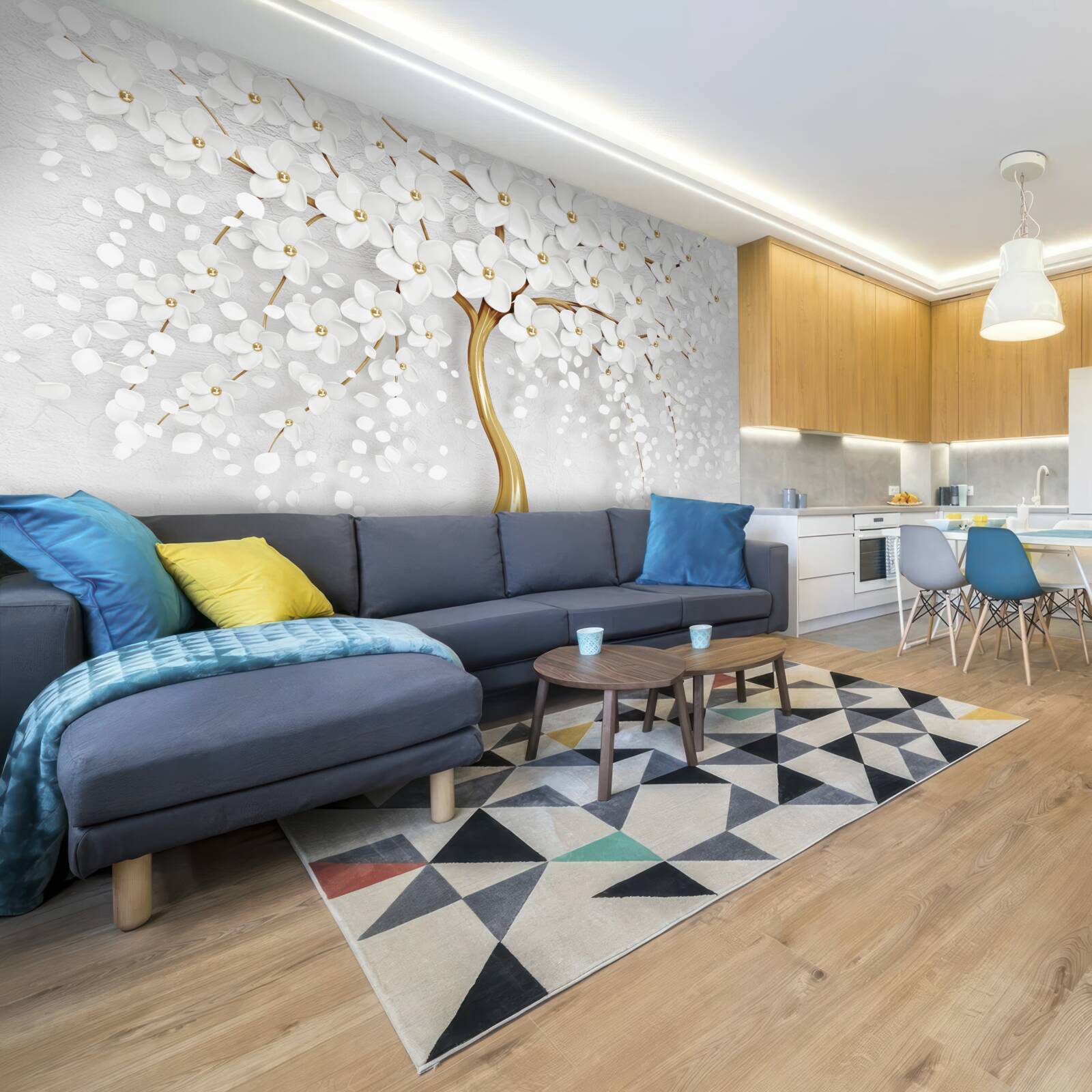 Fototapet copac cu flori albe cu flori mici