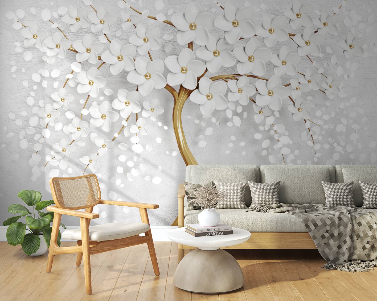 Fototapet copac cu flori albe cu flori mici