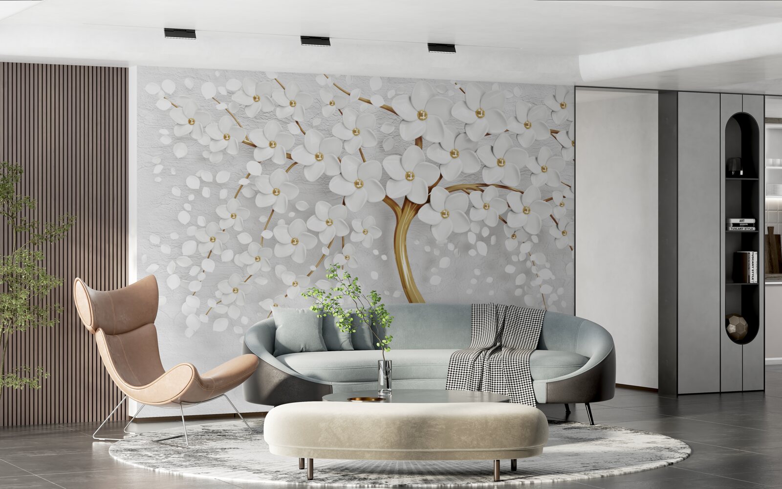 Fototapet copac cu flori albe cu flori mici