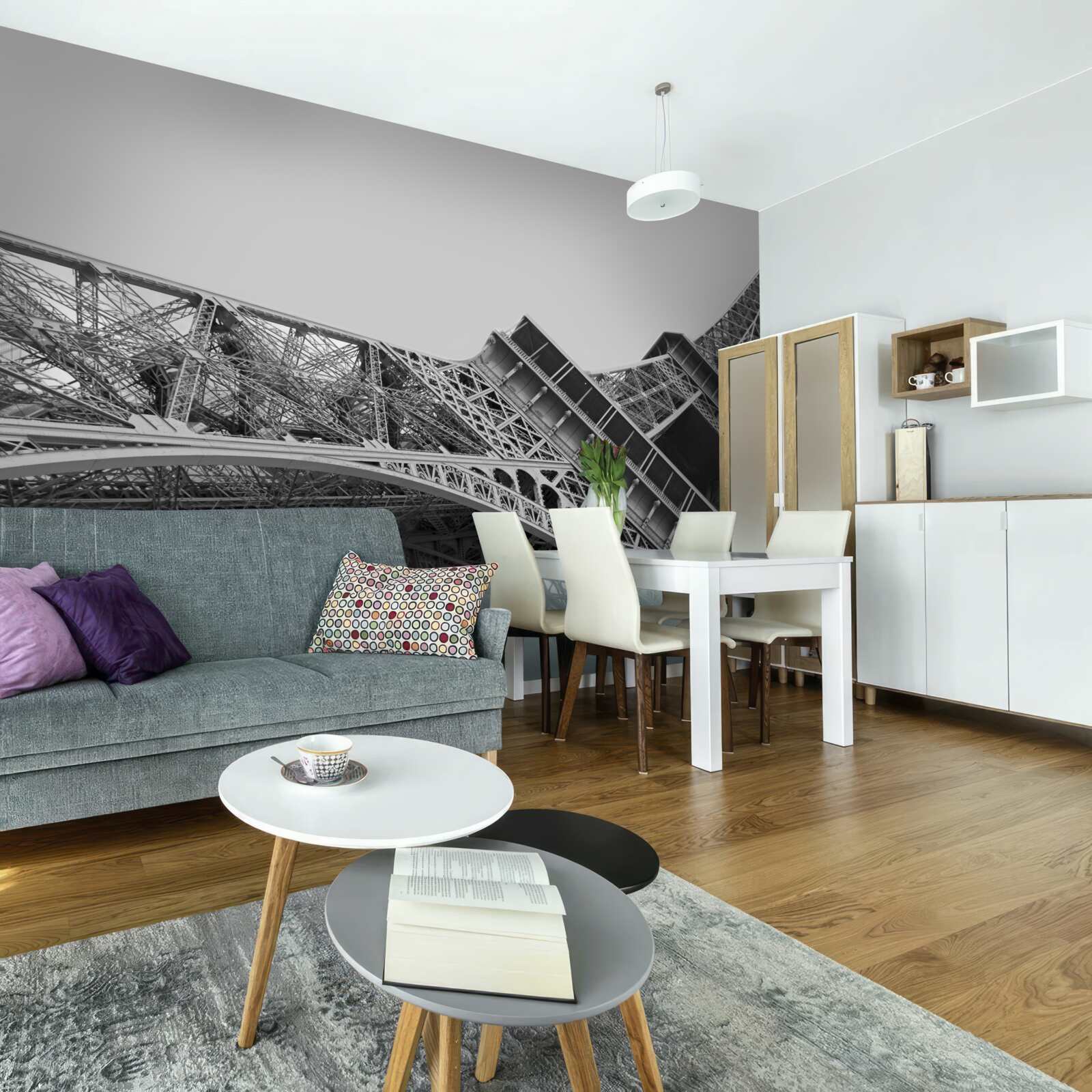 Fototapet vedere alb-negru a turnului eiffel de jos