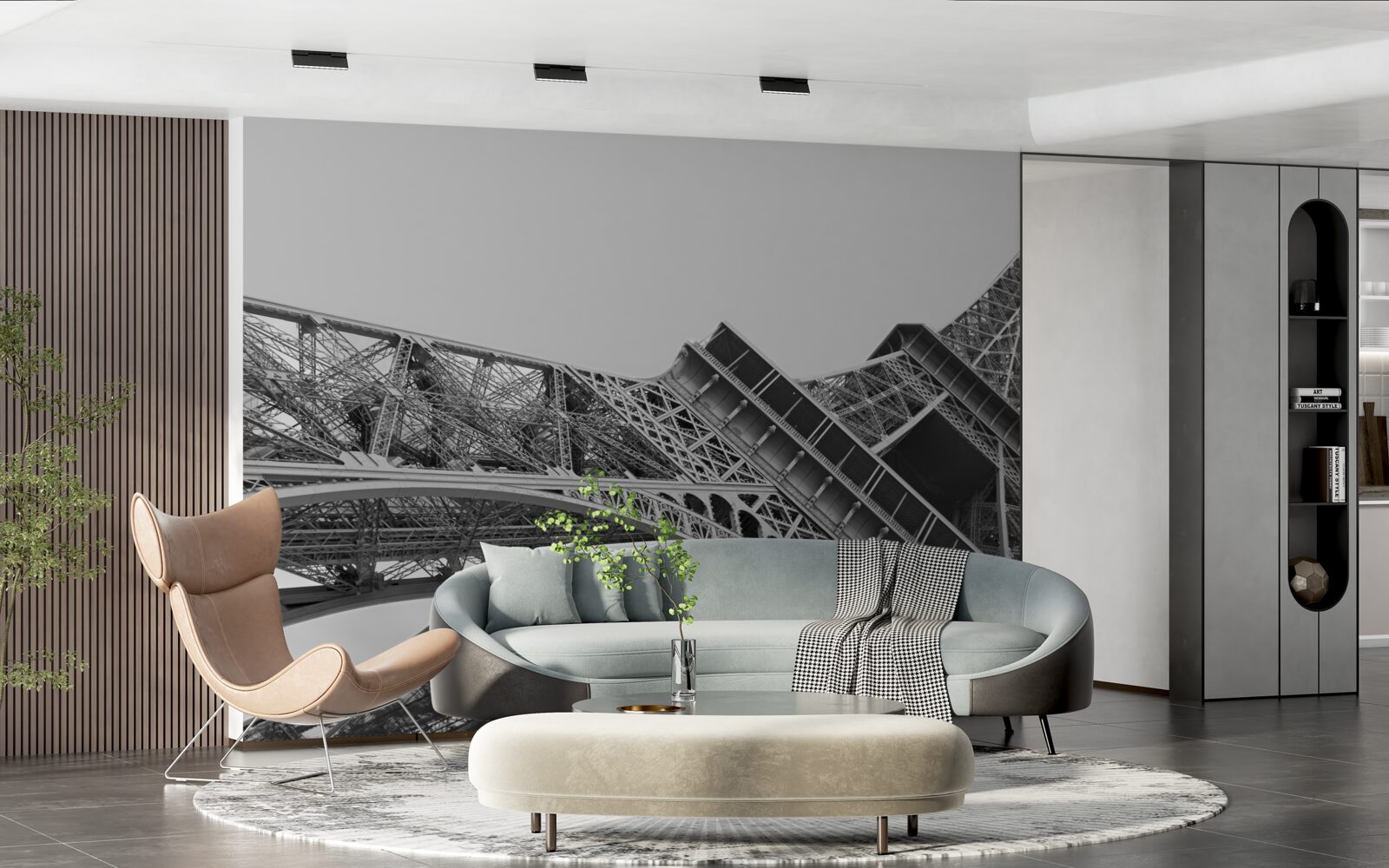 Fototapet vedere alb-negru a turnului eiffel de jos