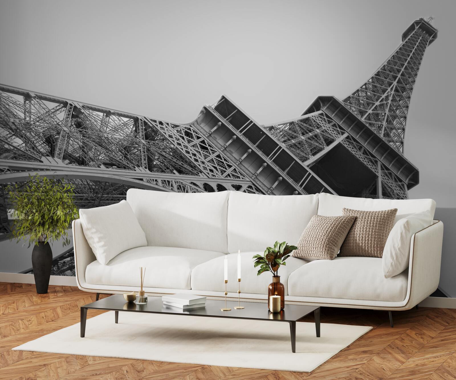 Fototapet vedere alb-negru a turnului eiffel de jos