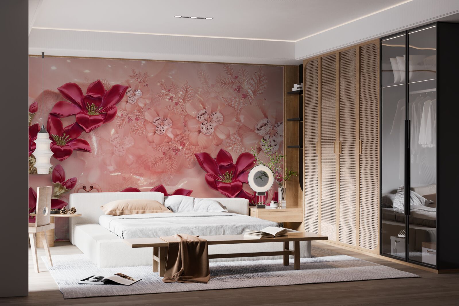 Fototapet culorile sunt roșu pe mătase roz