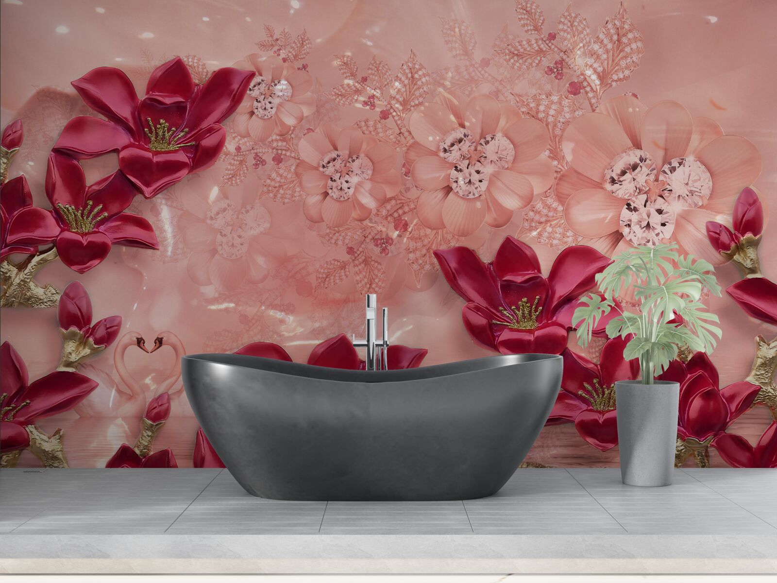 Fototapet culorile sunt roșu pe mătase roz