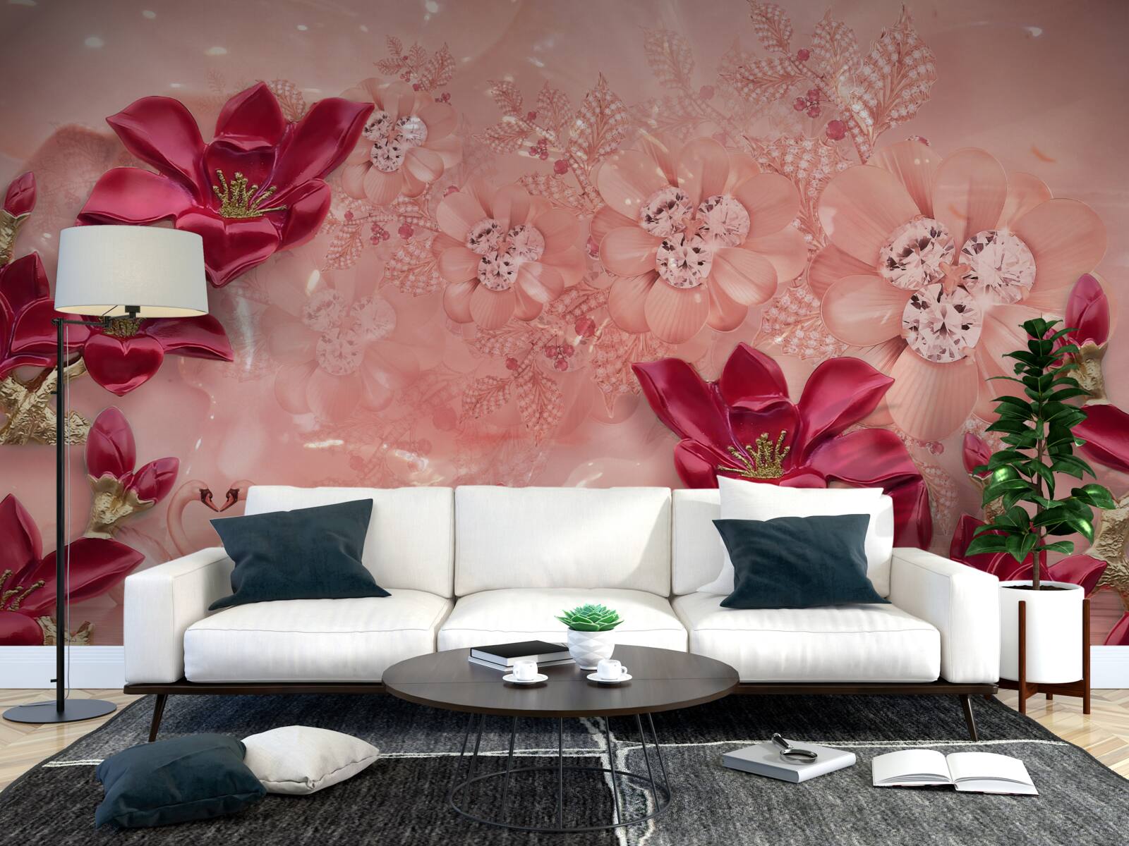 Fototapet culorile sunt roșu pe mătase roz