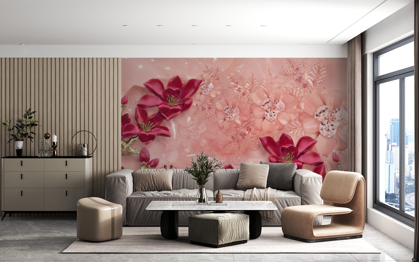 Fototapet culorile sunt roșu pe mătase roz