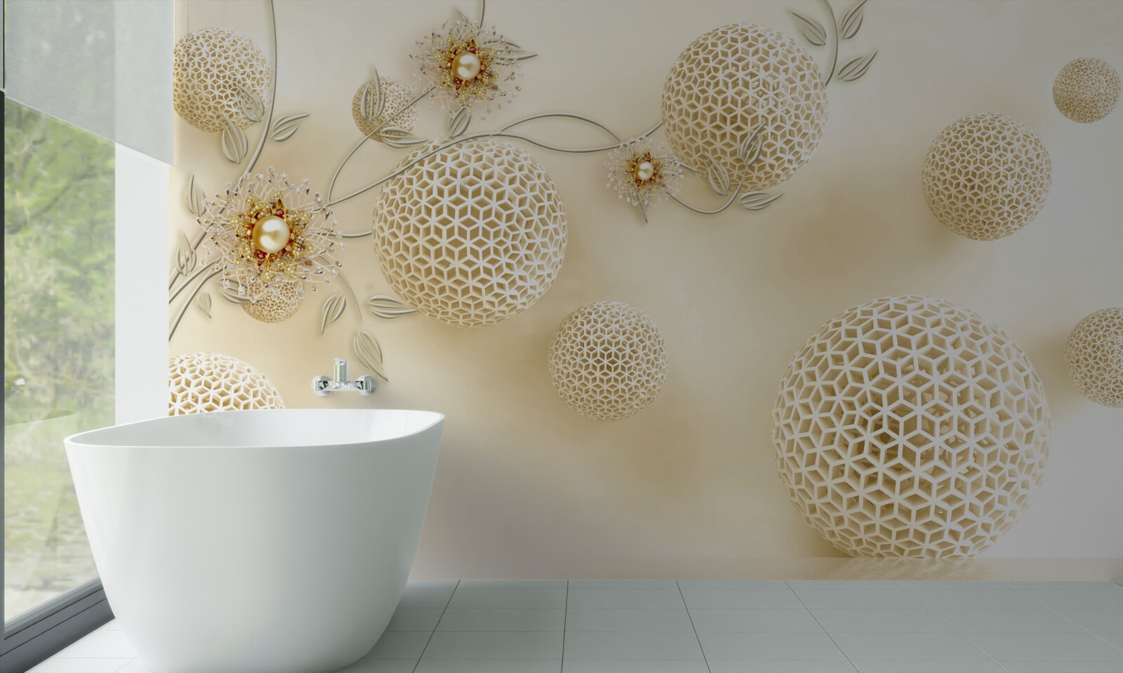 Fototapet bile de textură plutind în aer și flori albe