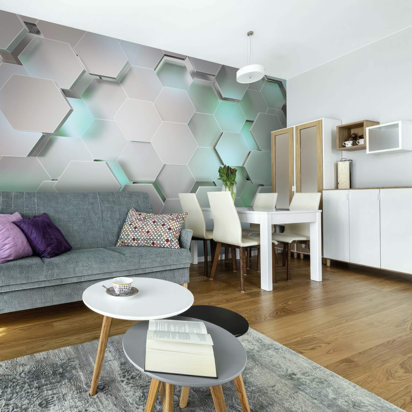 Fototapet celule hexagonale cu efect de lumină