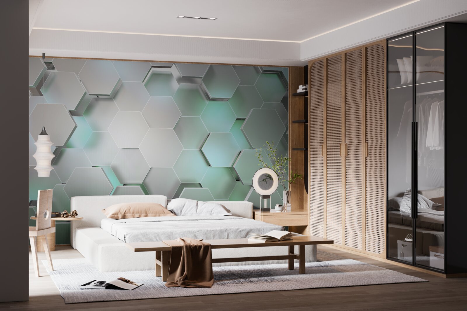 Fototapet celule hexagonale cu efect de lumină