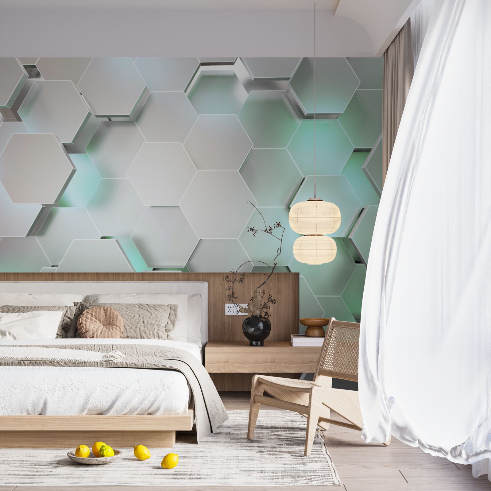 Fototapet celule hexagonale cu efect de lumină