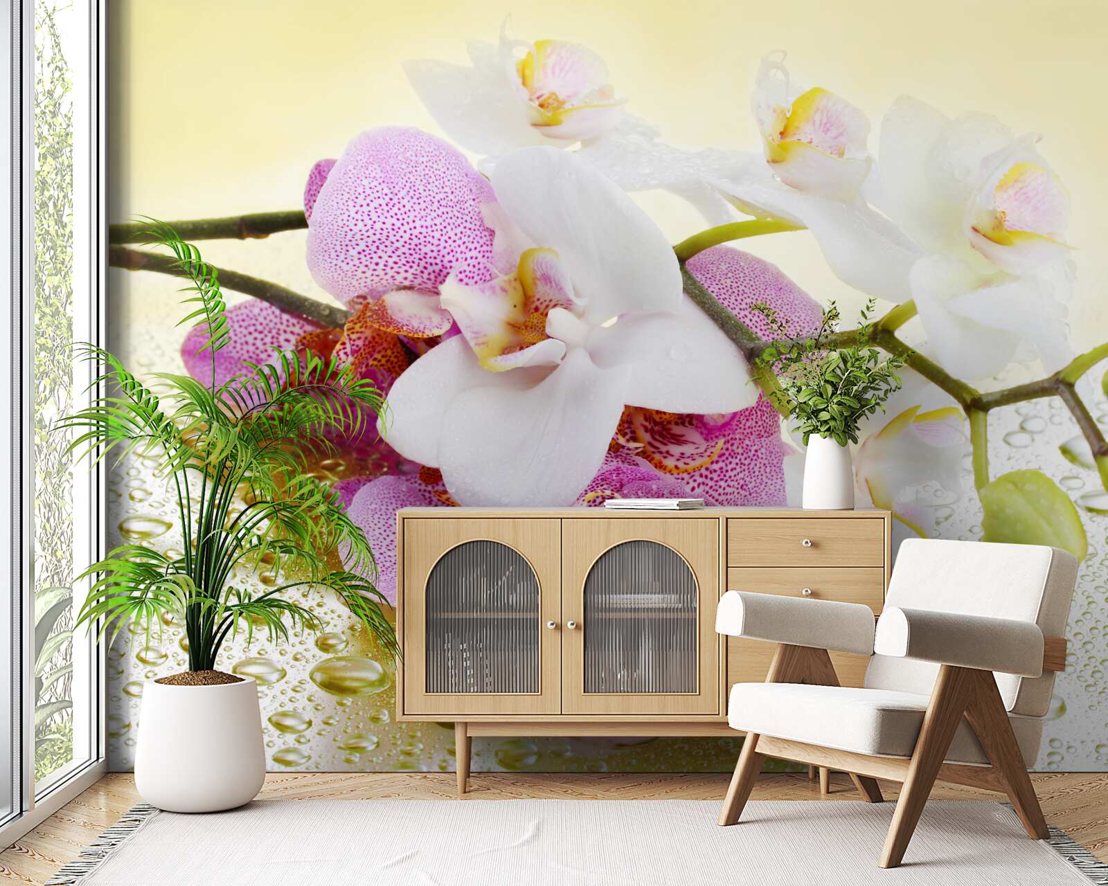 Fototapet picături pe ramurile orhideelor încântătoare