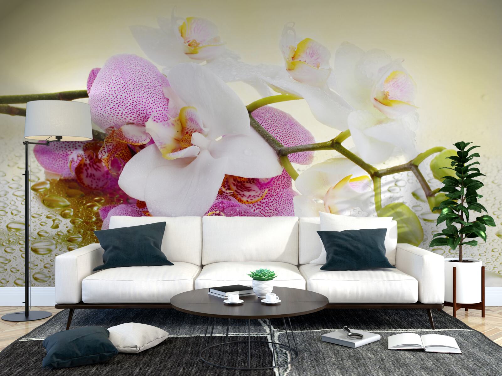 Fototapet picături pe ramurile orhideelor încântătoare