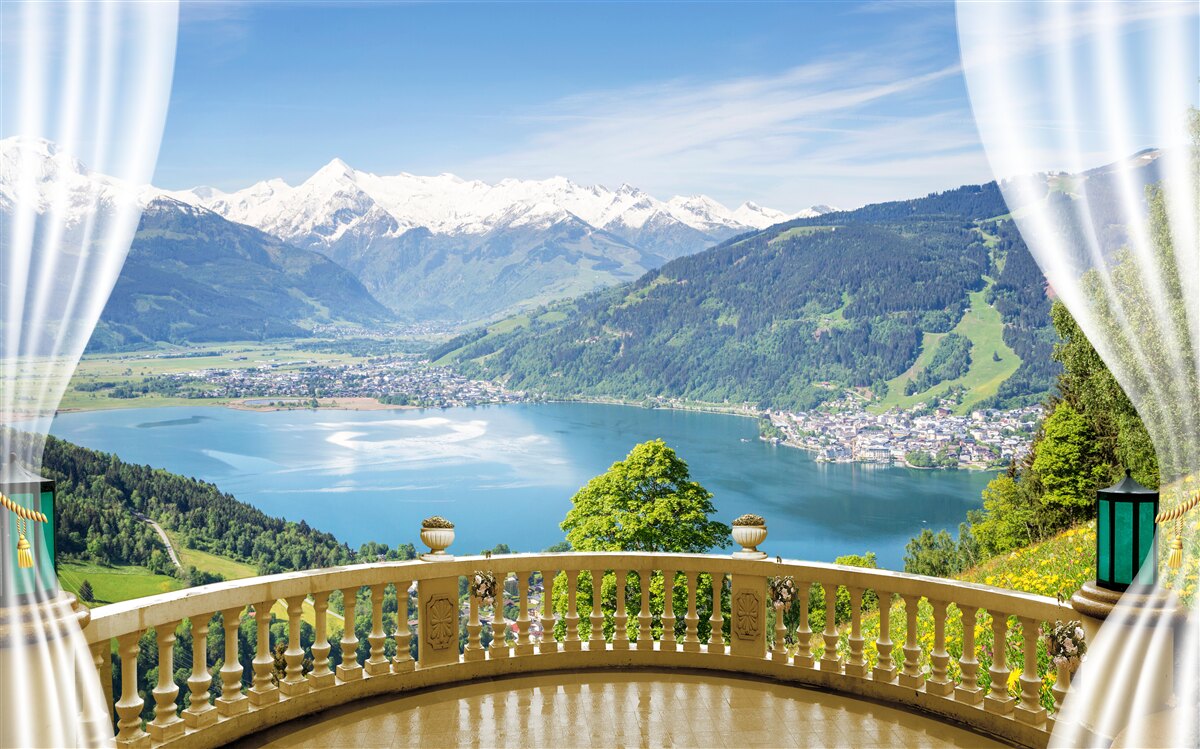 Fototapet balcon confortabil cu panoramă magnifică