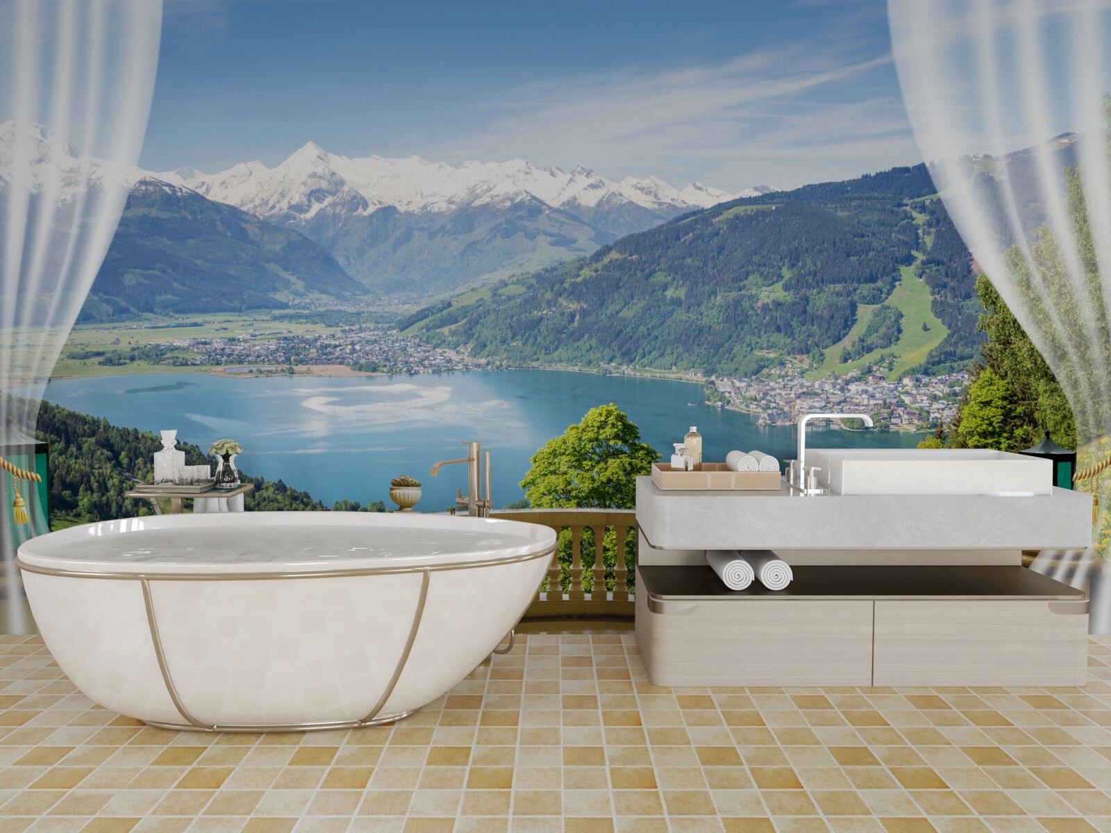 Fototapet balcon confortabil cu panoramă magnifică