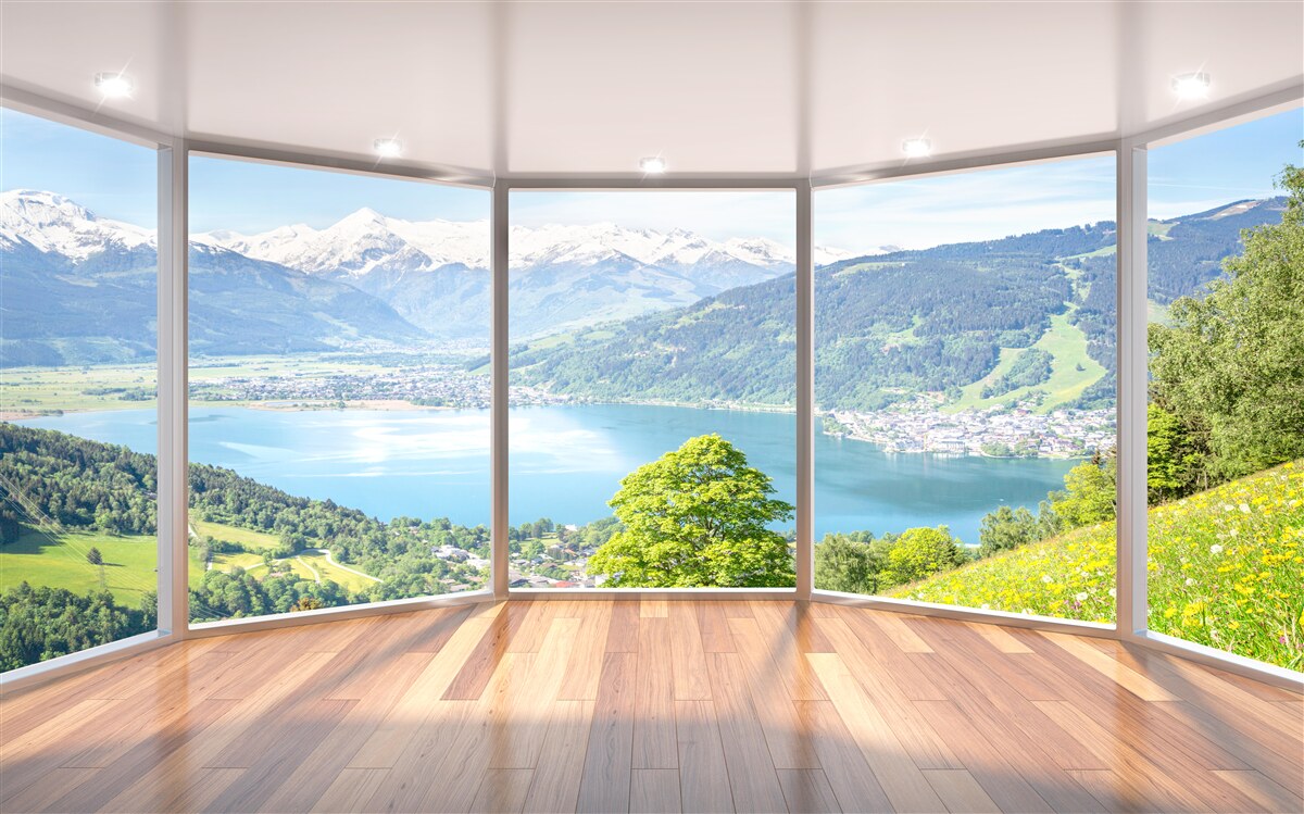 Fototapet vedere la munți de pe terasă