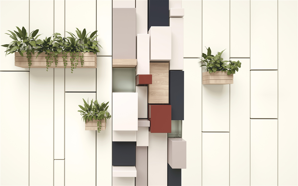 Fototapet vase cu plante verzi pe perete