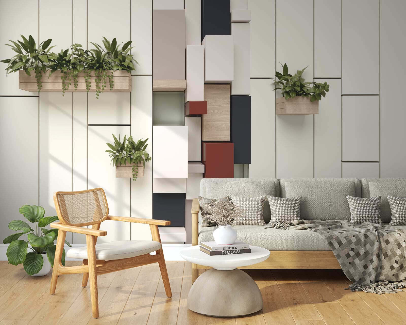 Fototapet vase cu plante verzi pe perete