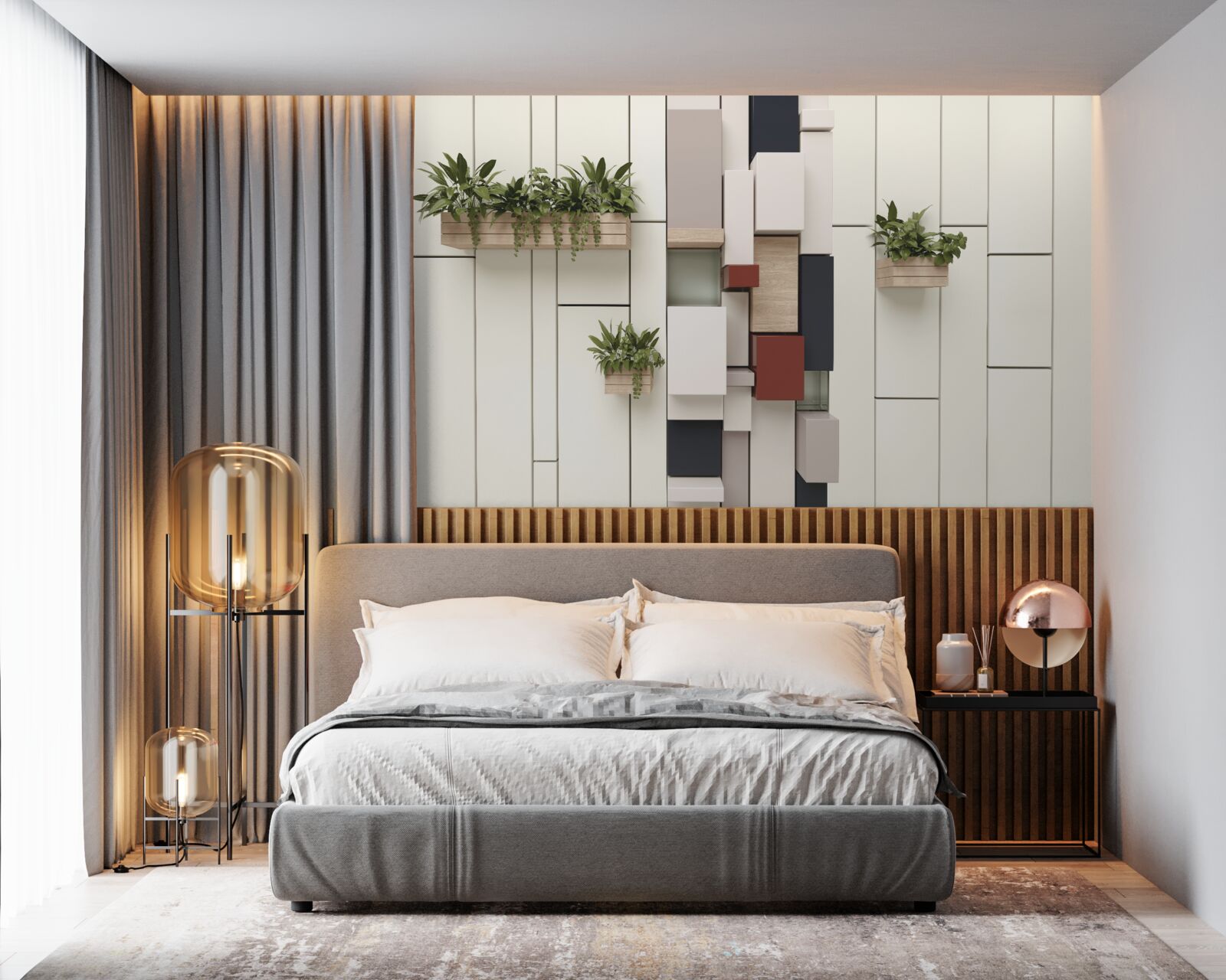 Fototapet vase cu plante verzi pe perete