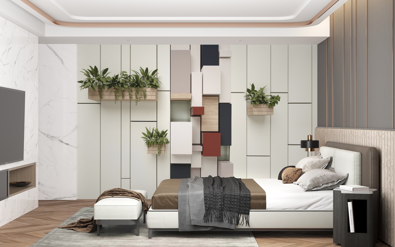 Fototapet vase cu plante verzi pe perete