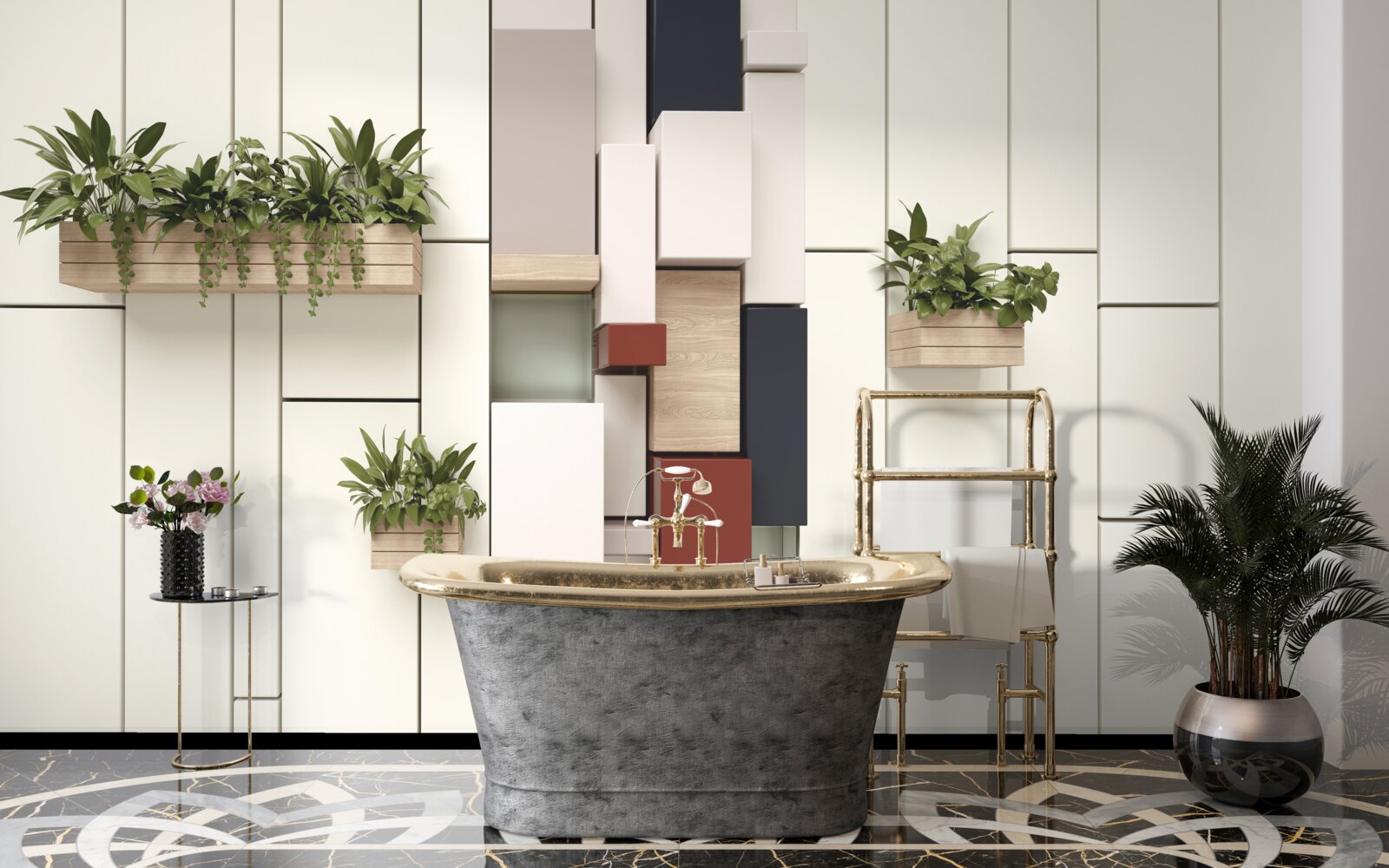 Fototapet vase cu plante verzi pe perete