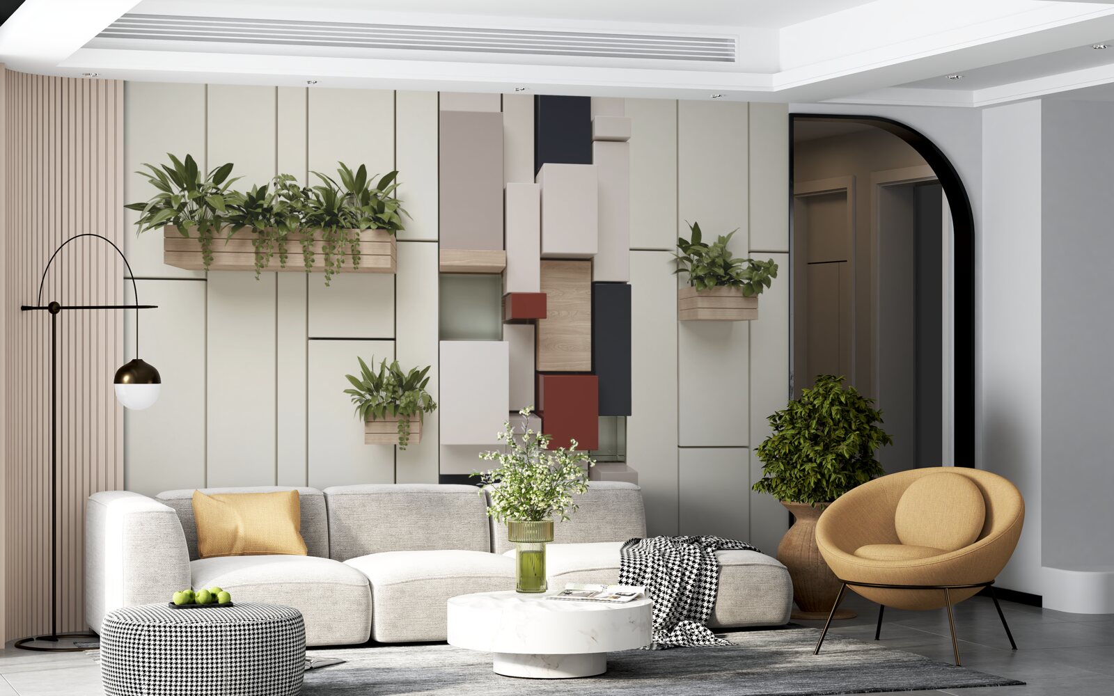 Fototapet vase cu plante verzi pe perete