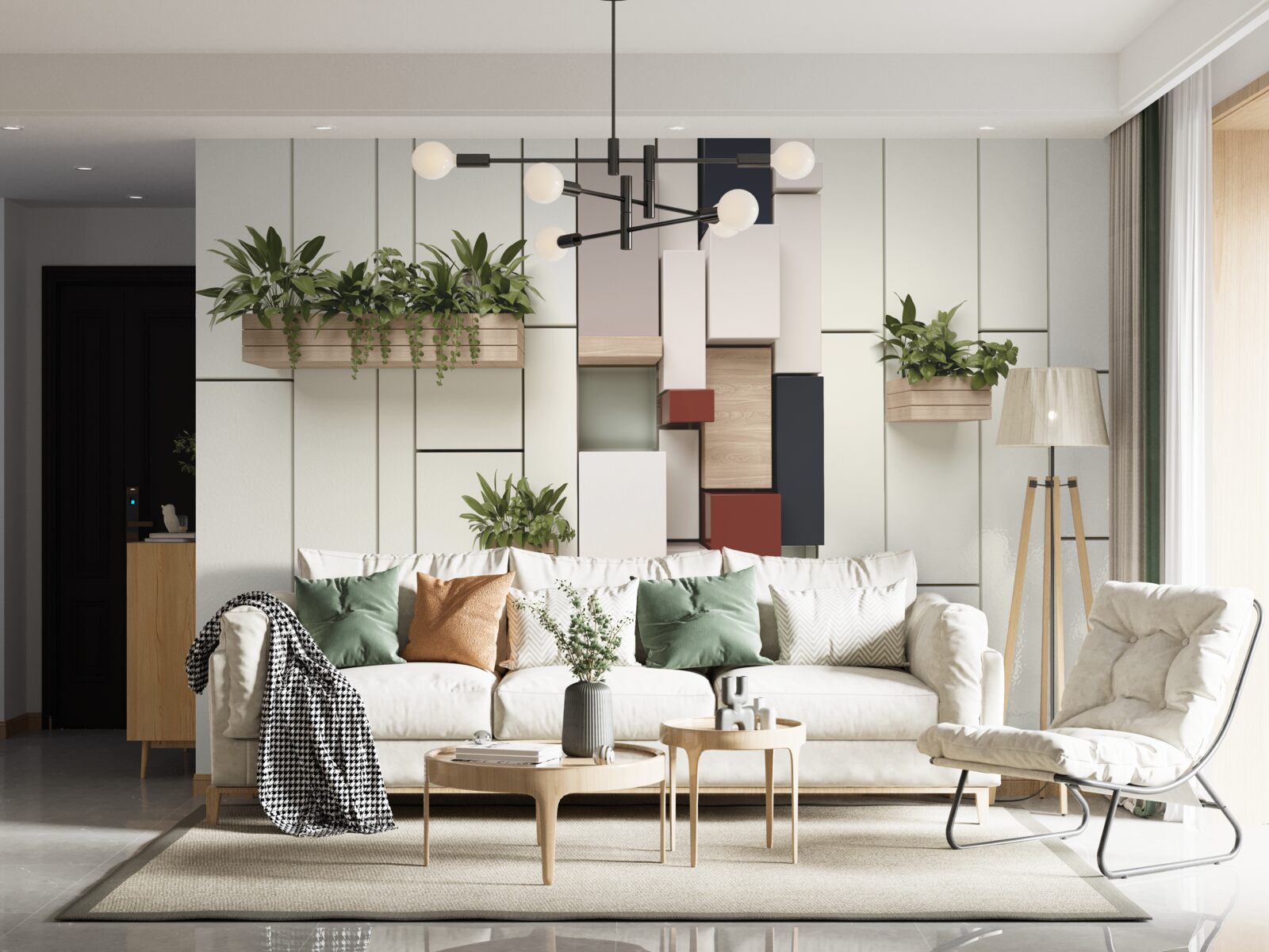 Fototapet vase cu plante verzi pe perete