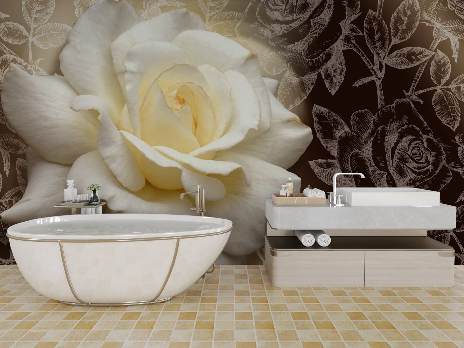 Fototapet trandafir alb mare