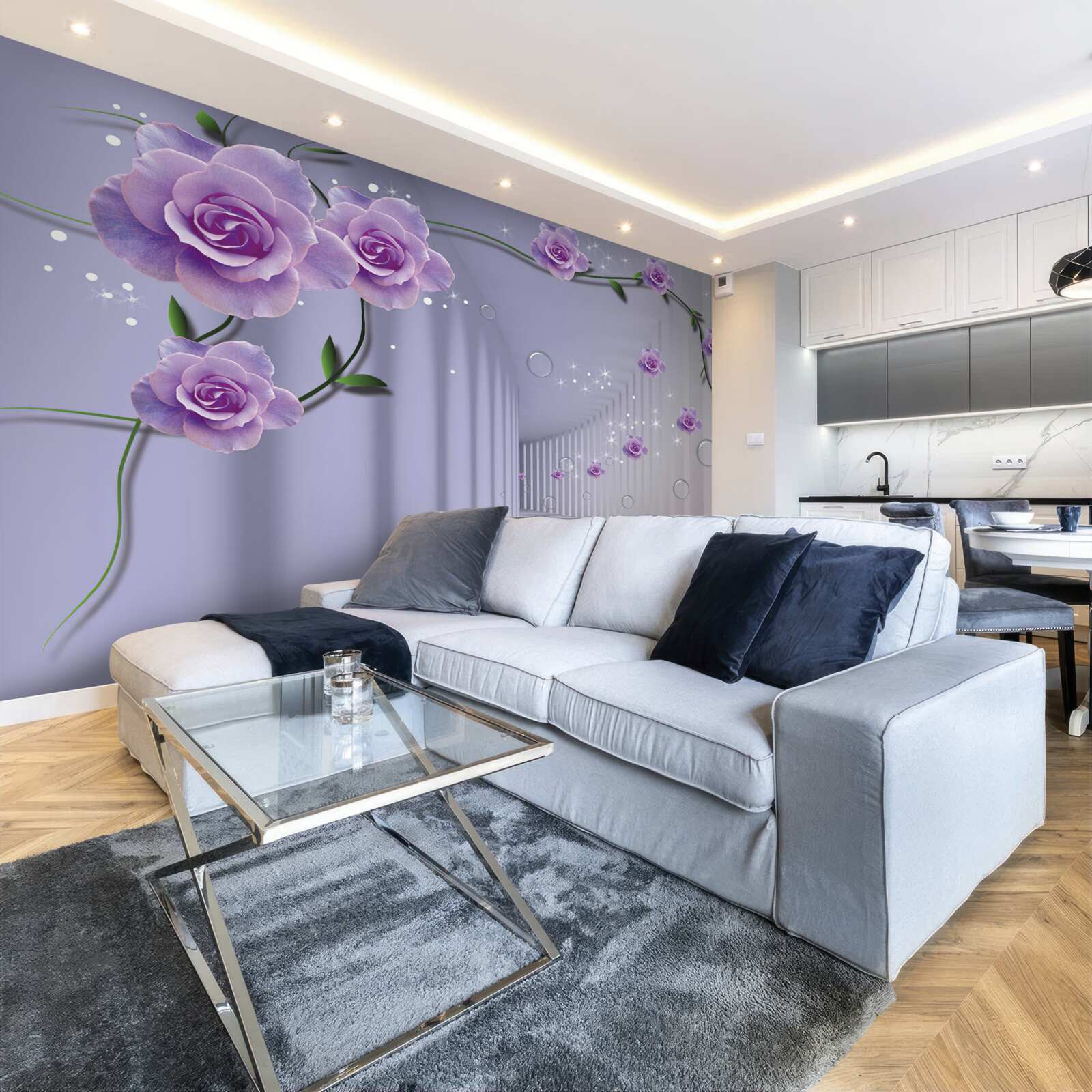 Fototapet hol decorat în nuanțe de liliac