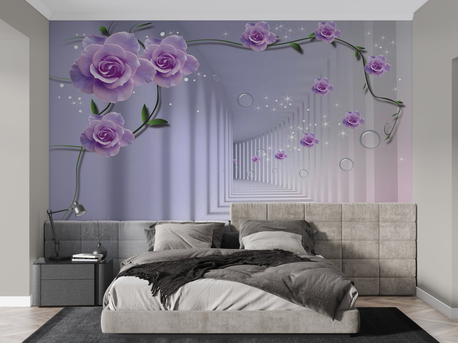 Fototapet hol decorat în nuanțe de liliac