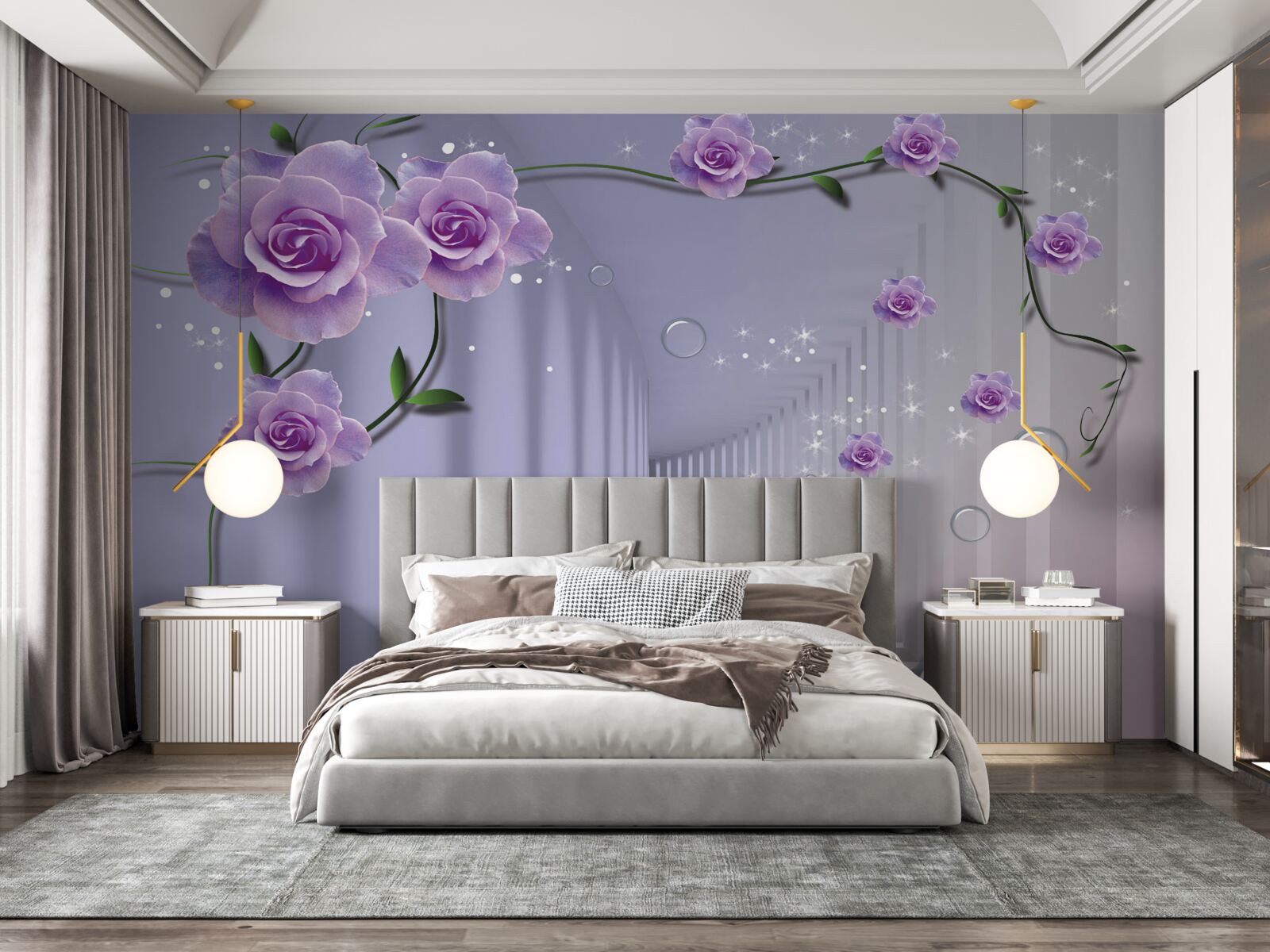 Fototapet hol decorat în nuanțe de liliac