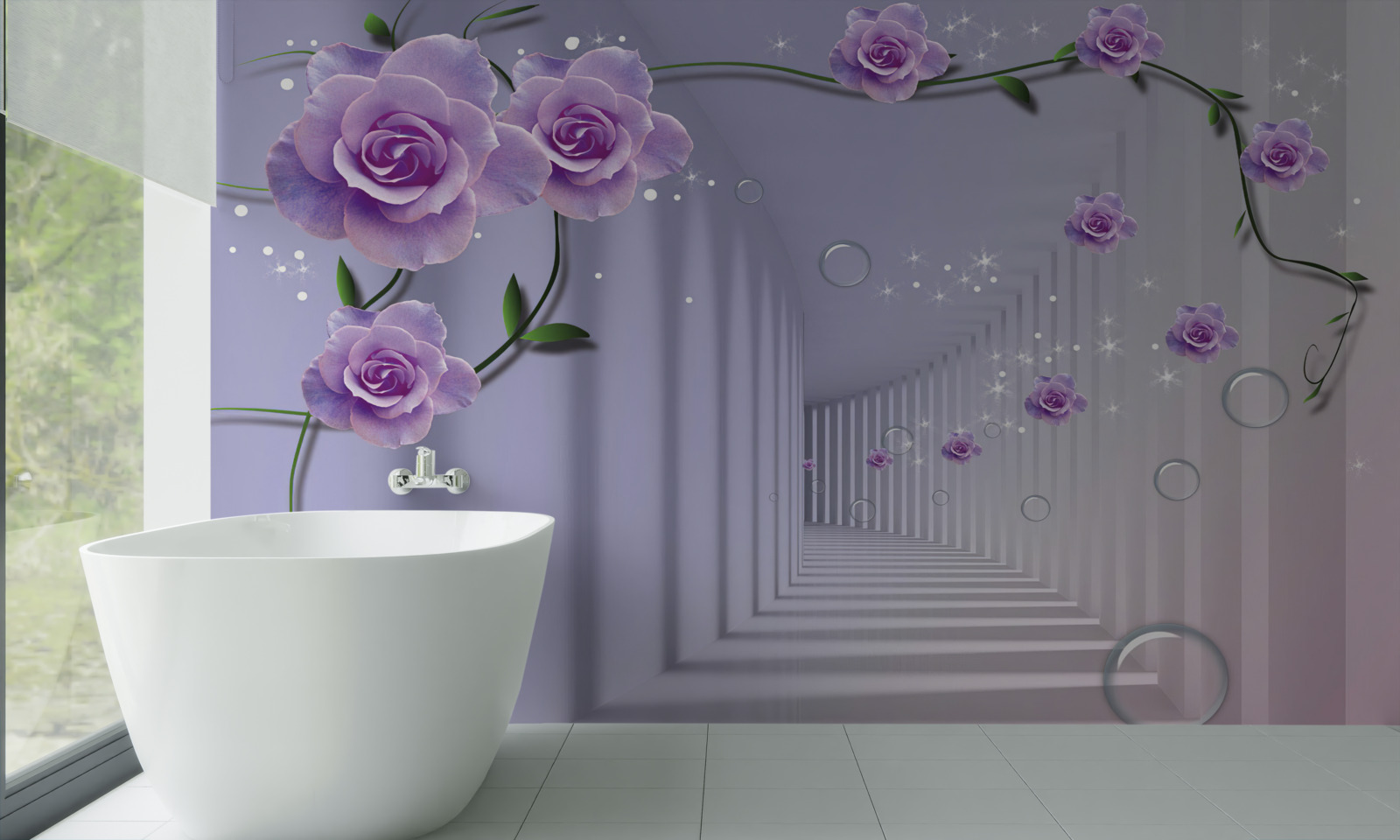 Fototapet hol decorat în nuanțe de liliac