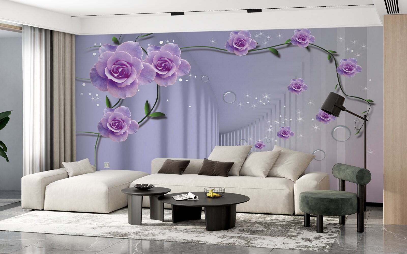 Fototapet hol decorat în nuanțe de liliac