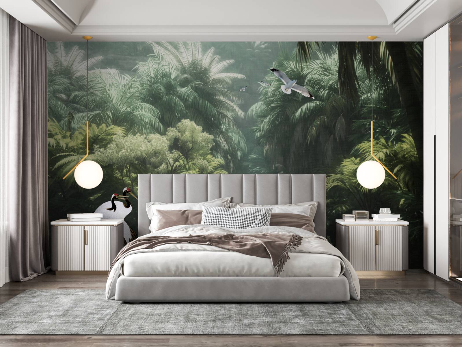 Fototapet jungle luxuriante și locuitori cu pene