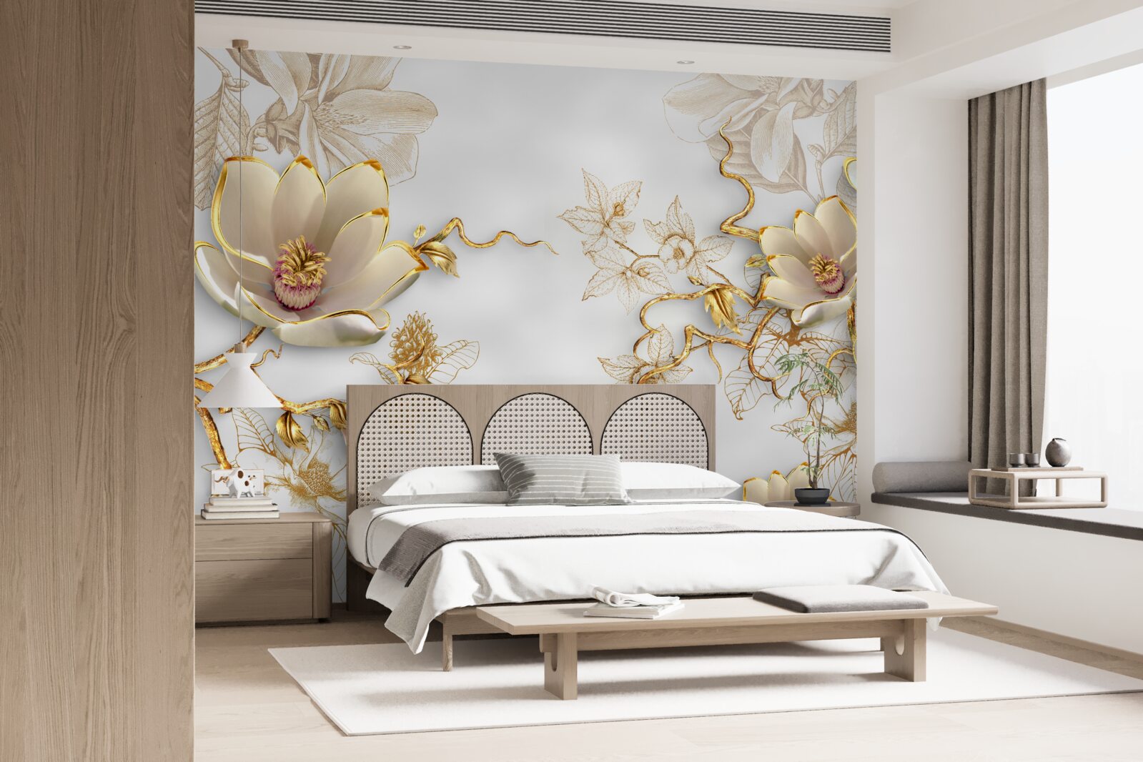 Fototapet magnolia înflorește în nuanțe aurii