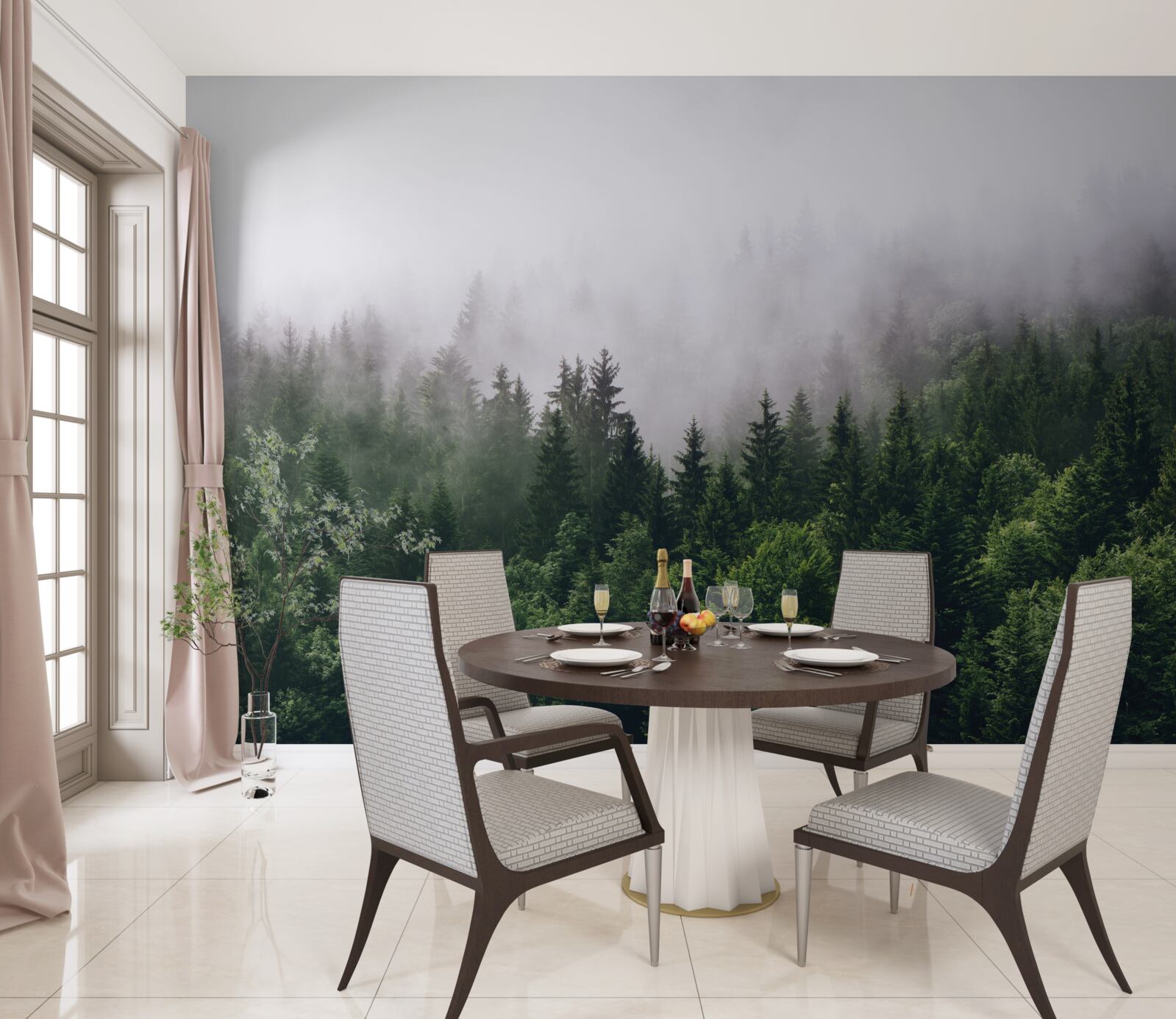 Fototapet pădurea de munte este învăluită în ceață