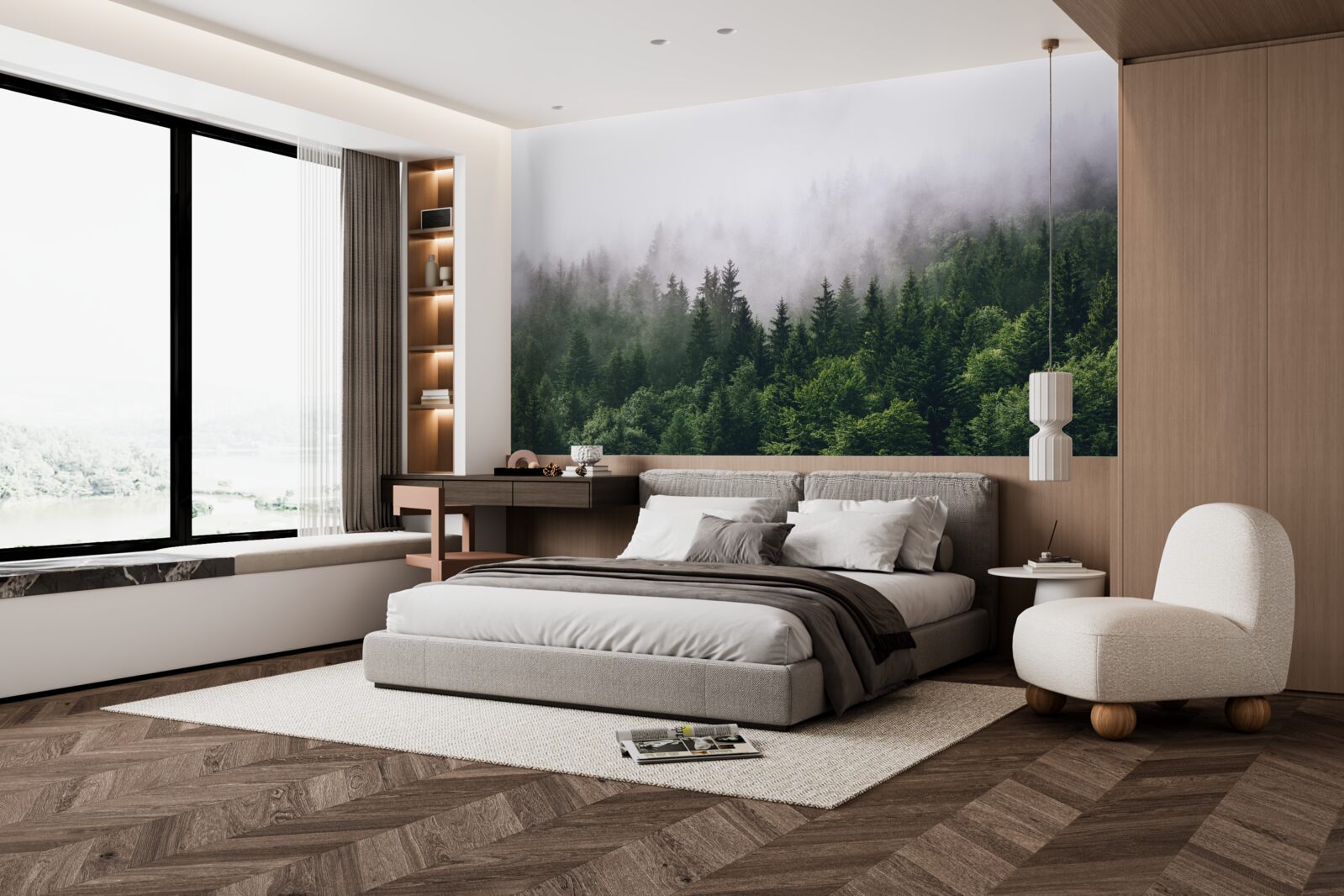 Fototapet pădurea de munte este învăluită în ceață