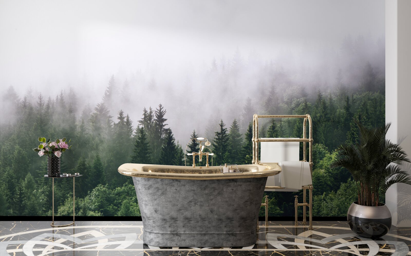 Fototapet pădurea de munte este învăluită în ceață