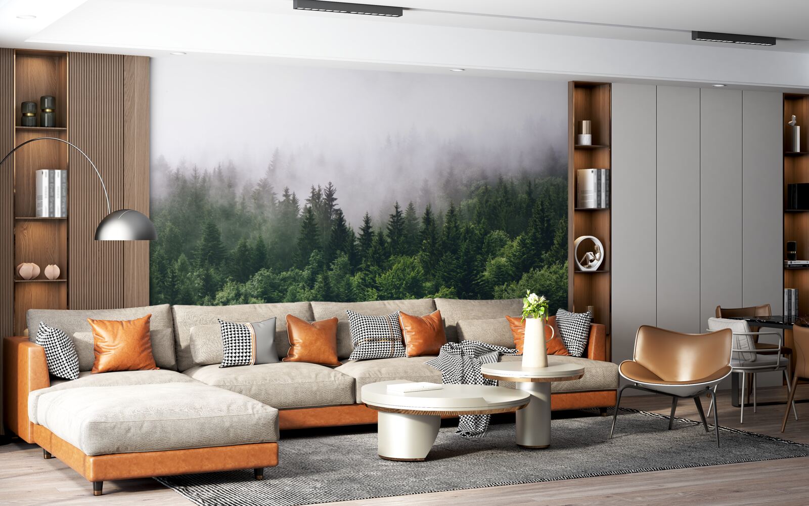 Fototapet pădurea de munte este învăluită în ceață