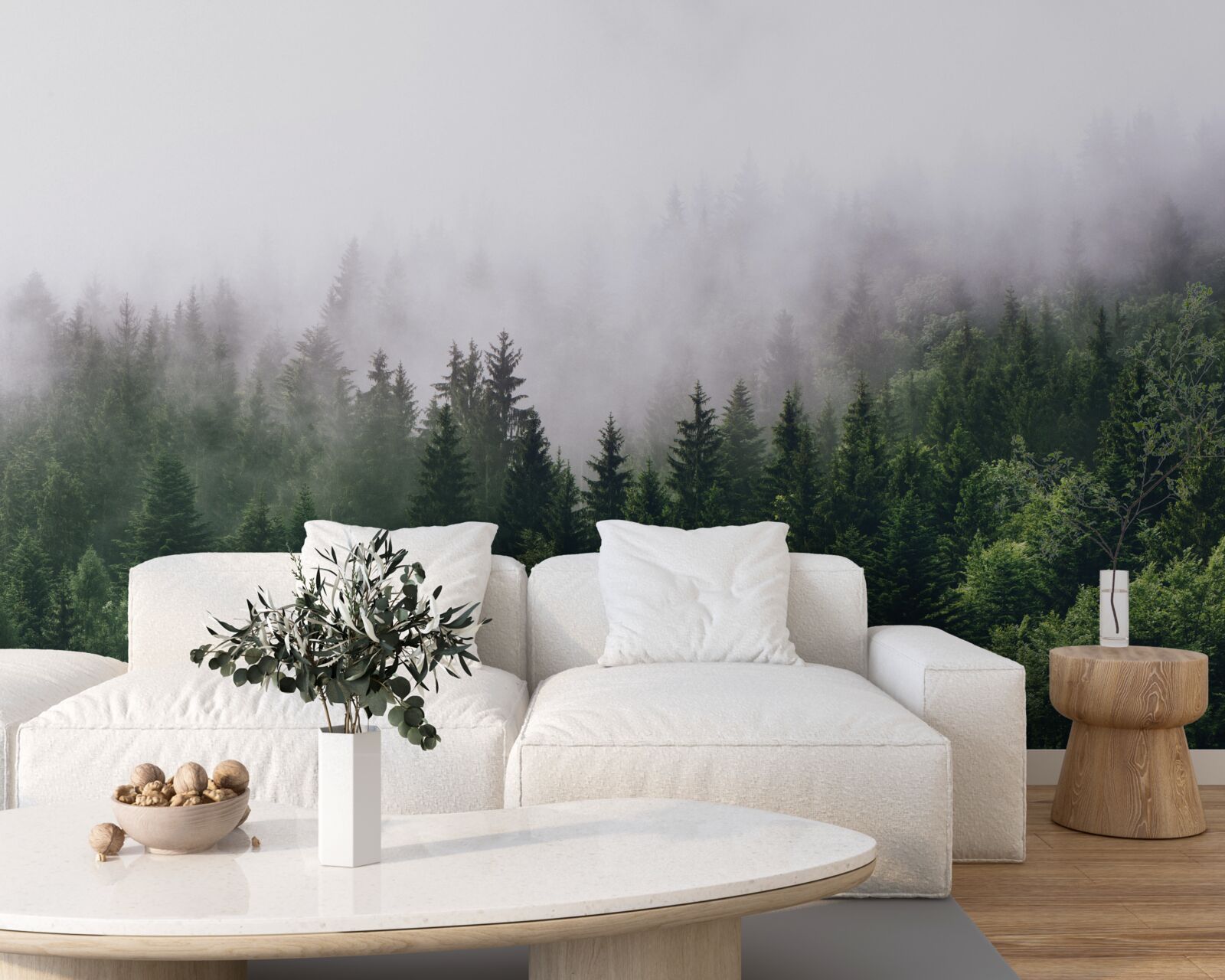 Fototapet pădurea de munte este învăluită în ceață