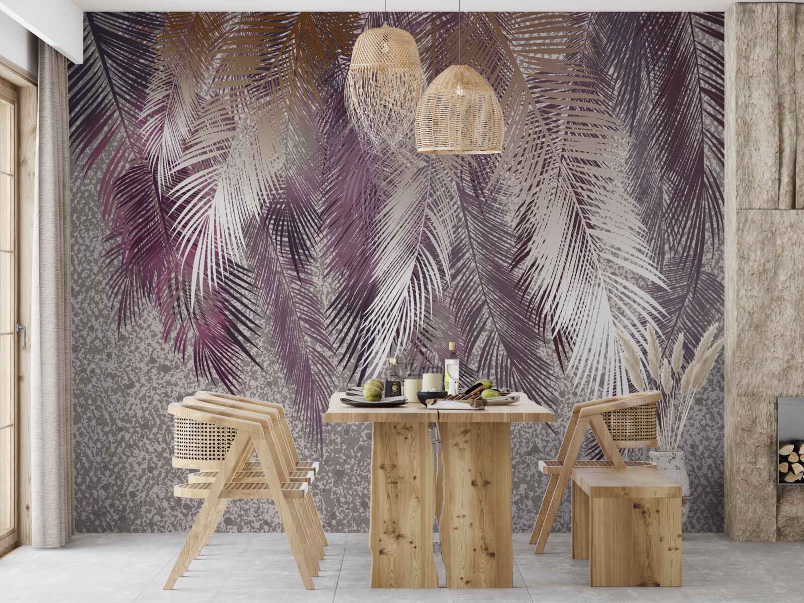 Fototapet frunze cu aspect de pană în burgundy