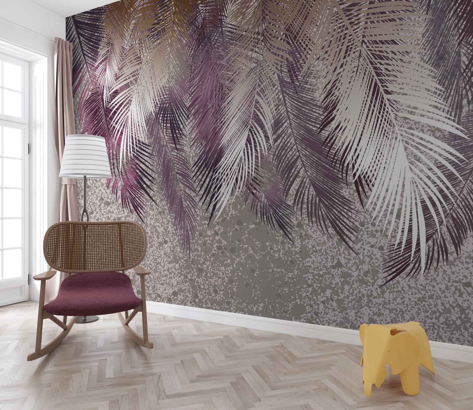 Fototapet frunze cu aspect de pană în burgundy