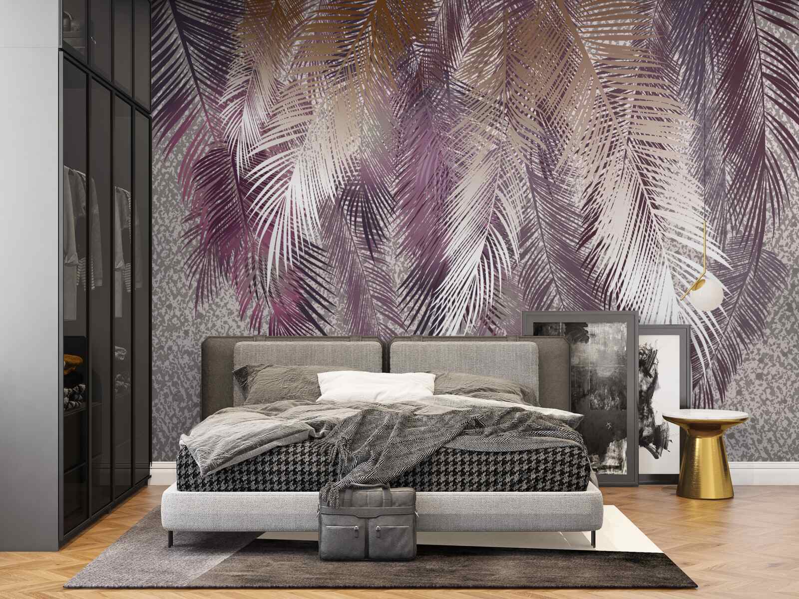 Fototapet frunze cu aspect de pană în burgundy