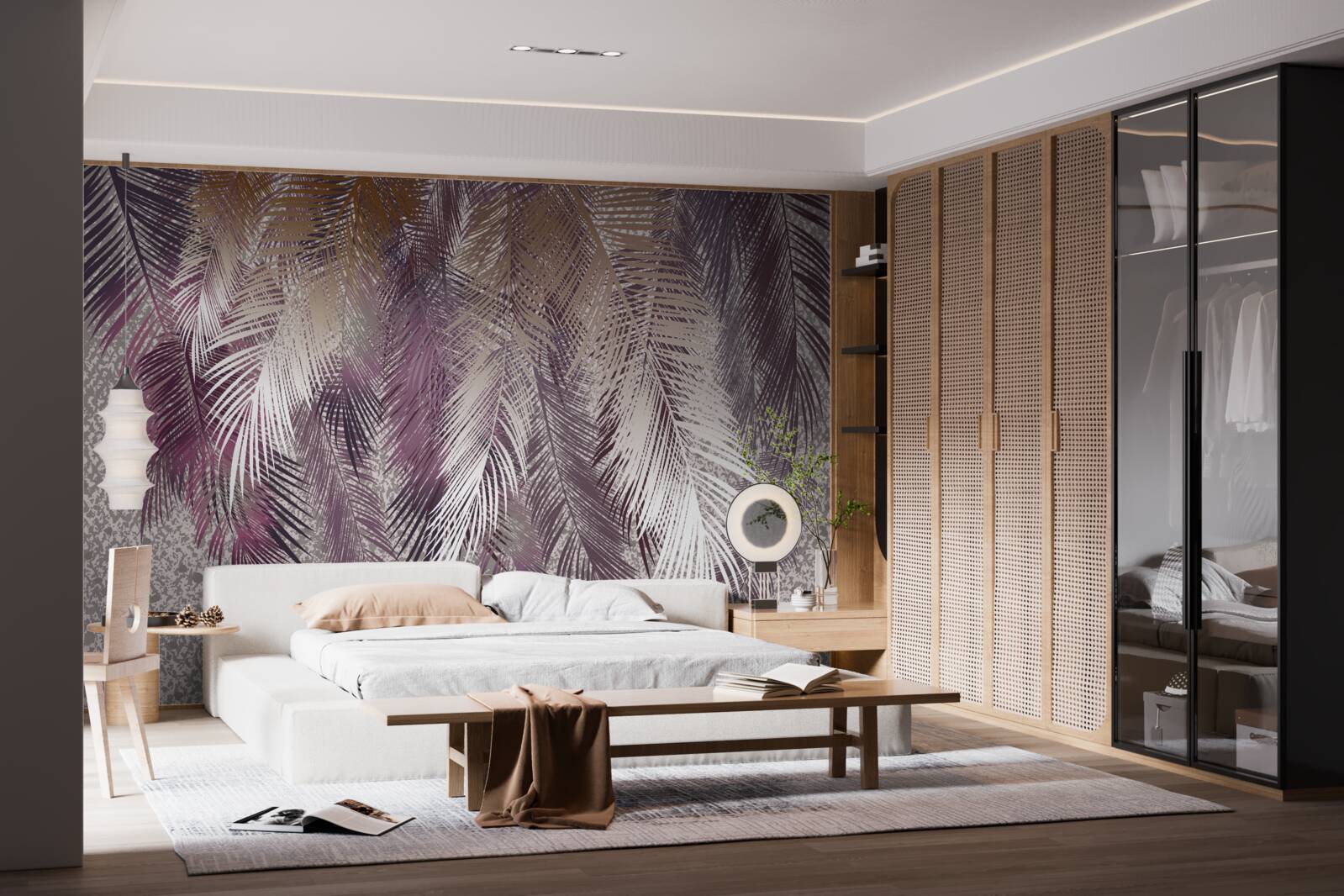 Fototapet frunze cu aspect de pană în burgundy