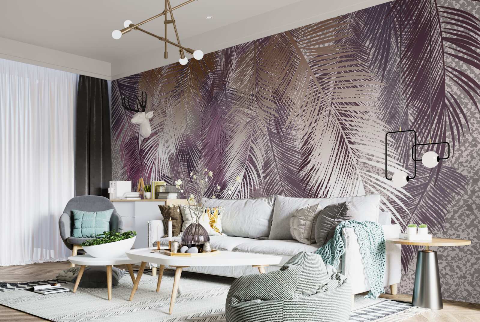 Fototapet frunze cu aspect de pană în burgundy