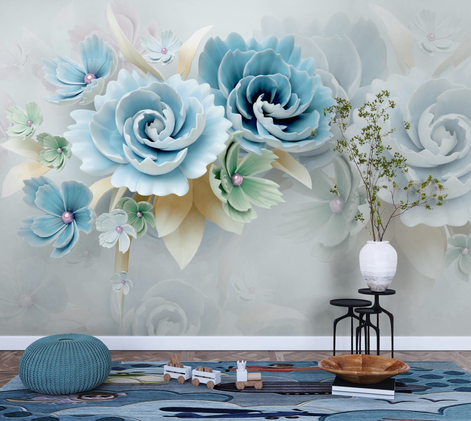 Fototapet trandafiri frumoși cu o nuanță albastră delicată