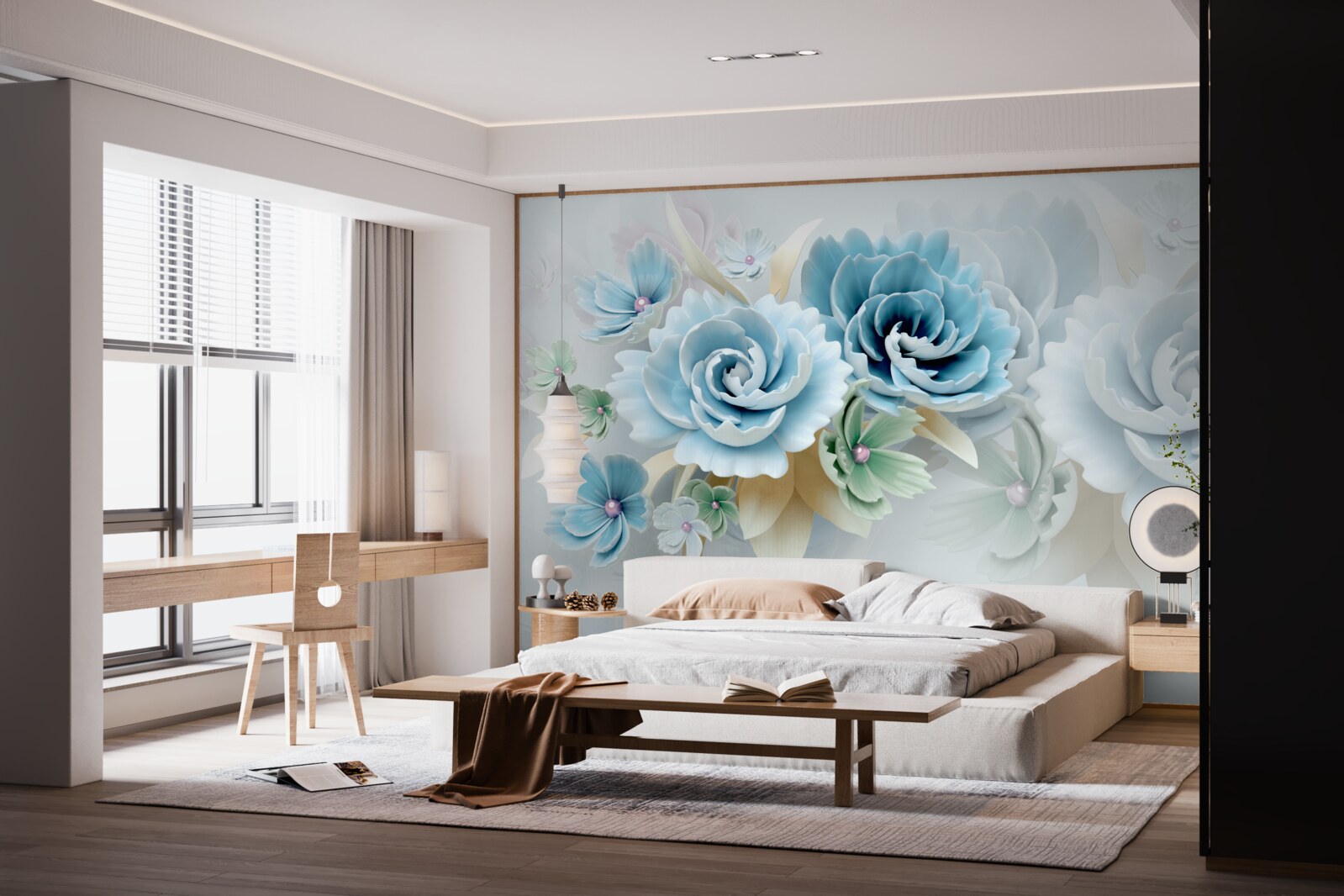 Fototapet trandafiri frumoși cu o nuanță albastră delicată