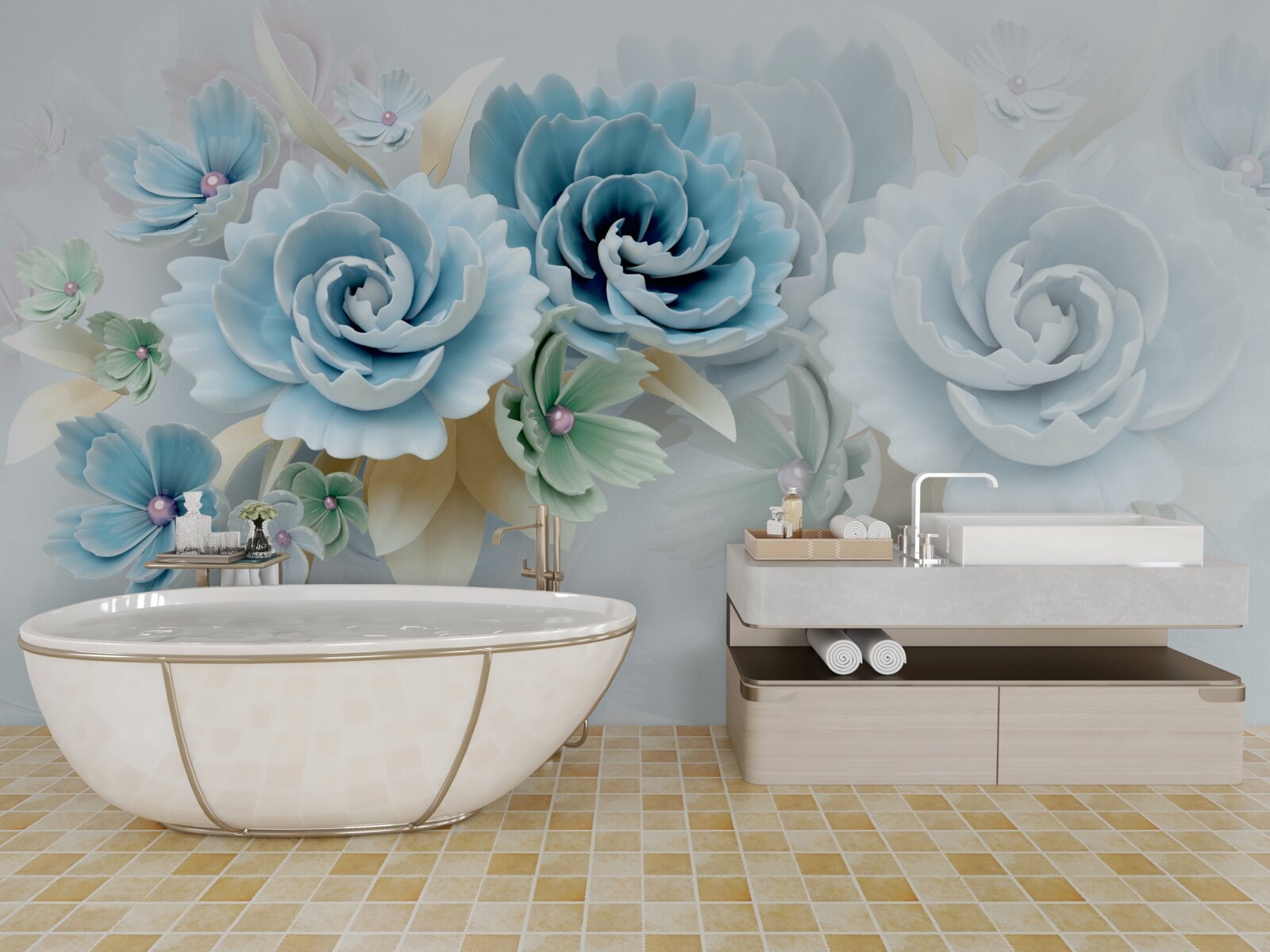 Fototapet trandafiri frumoși cu o nuanță albastră delicată